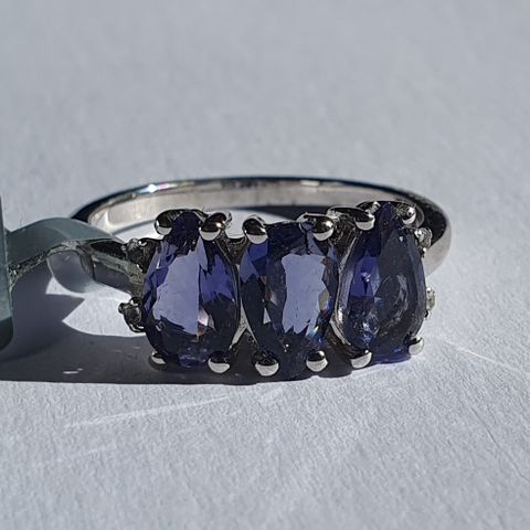 Bengali Iolite & Brazilian White Topaz Silver 925 Sølv Limited Ed. Ring Str.57