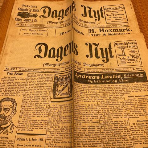 DAGENS NYT 4. + 10. DECBR. 1909 ( MORGENPOSTENS UDENBYS DAGUDGAVE )