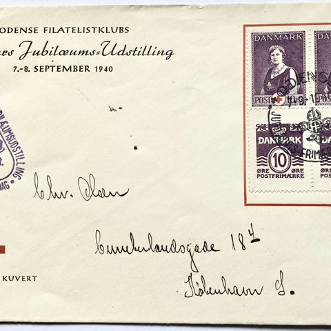Danmark 1940 Konvolutt  fra Odense Filatelistklubs 25 Aars Jubilæums-Udstilling