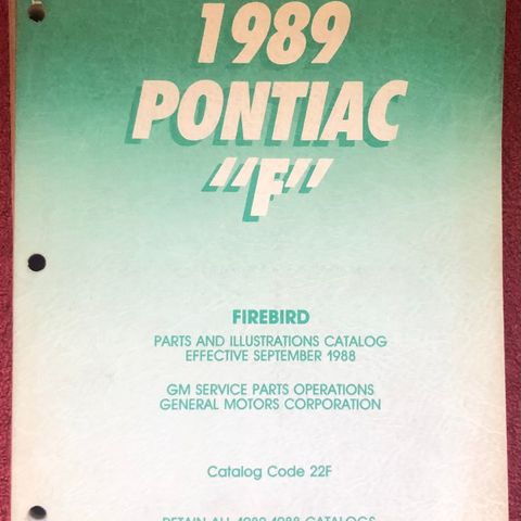 1989 Pontiac "F" Firebird Parts and Illustrations Catalog