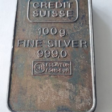 100 gram .999 sølvbarre Credit Suisse