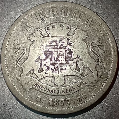 Sverige 1 krona 1877 .800 sølv NY PRIS