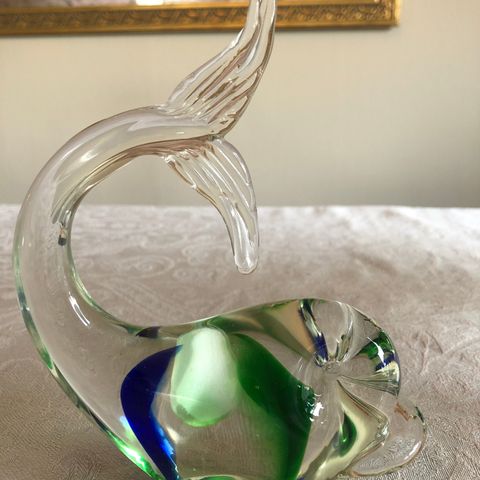 Murano delfin glassfigur med klistremerke