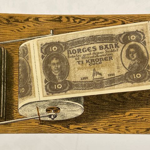 Norges Bank 10 kroner seddel dopapirrull postkort / Stenders Eneret / 2.2.1907