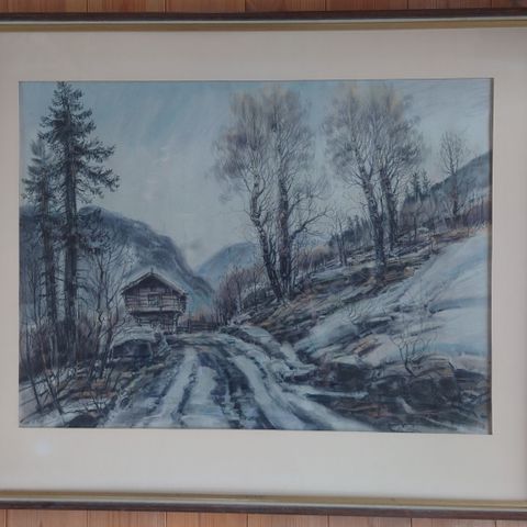 Stort maleri (pastell) av Telemark kunstneren Willy Knutsen fra Rjukan.