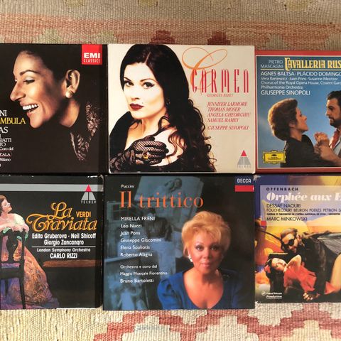 Opera-CD’er: Carmen, La Traviata, La Sonnambula, Cavalleria Rusticana, m.fl.