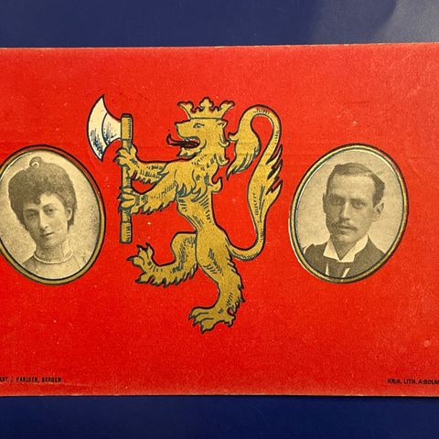 Kong Haakon VII og Maud  / Ant. J. Karlsen Bergen - stpl  Kristiania 21.12.1905