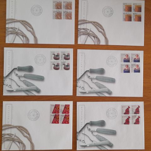 6 stk FDC 4-blokk, Norsk husflid 2001, sendes fraktfritt