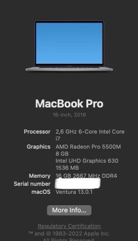Macbook Pro 16" tommer 2019 (siste intel basert MBP)