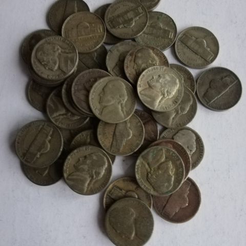 USA 42 stk Jefferson "war nickels" 0.350 sølv