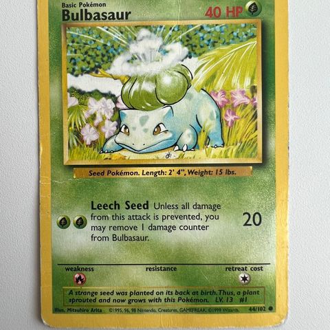 Pokemon Base set: Bulbasaur 1999 44/102