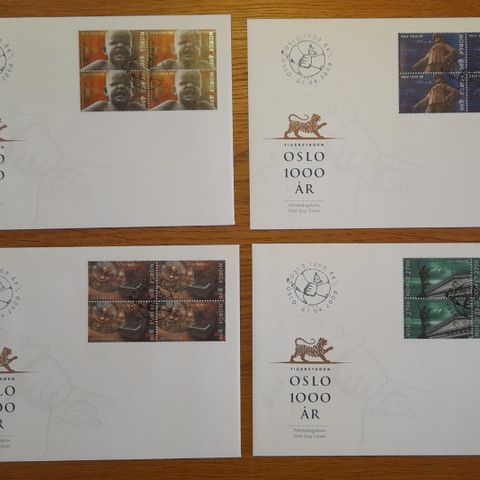 4 stk FDC 4-blokk, Oslo 1000 år, sendes fraktfritt