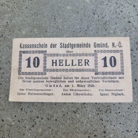 Østerrike . 10 Heller Gmund 1920. Banknote