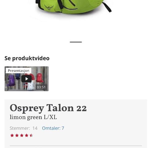 Osprey Talon 22 - Nypris 1399 kr - helt ny.