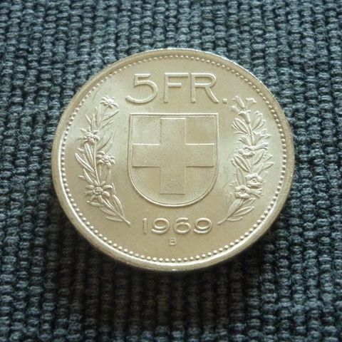 5 sveitsiske franc fra 1969 - Sølv.