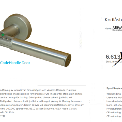 ASSA INNERDOR HÅNDTAK ABLOY CODE LÅS