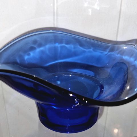 Vintage Sowerby Blue Glass Tricorn Vase