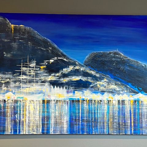 MARIANNE SKJELBRED-maleri (125 x 80 cm) "Bergen By Night"