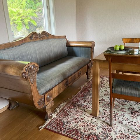 Biedermeier / Empire spisesofa, 3 Empire stoler,