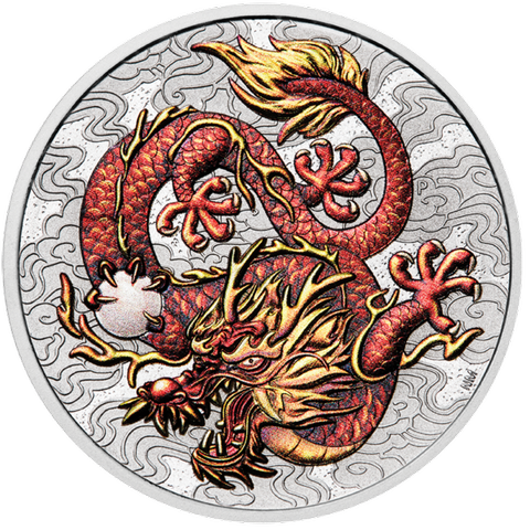 2021 Australia Chinese Myths and Legends Dragon 1 Oz sølv farget