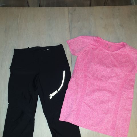 3/4 asics treningsbukse og rosa treningstrøye str L (mer M)