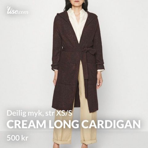 Cardigan fra CREAM i ull og polyester 🤎 str M