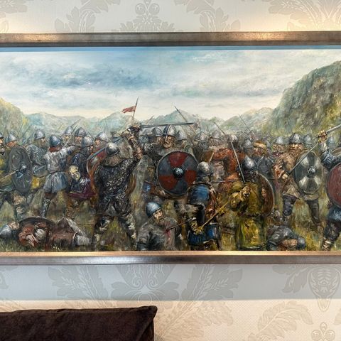 Bilde med ramme. "Slaget på Haugsnes" - ‘’The battle of haugsnes’’60 x 120 cm.