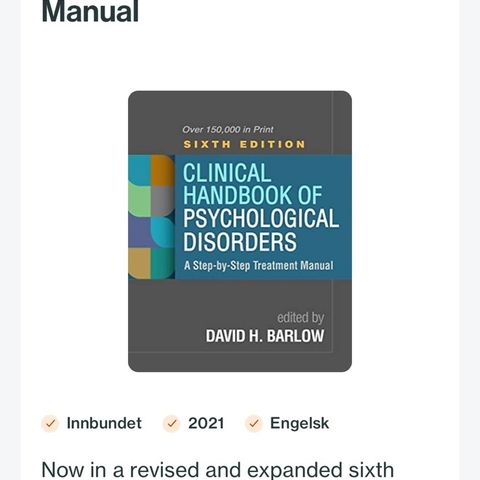 David H. Barlow. Clinical handbook of psychological disorders