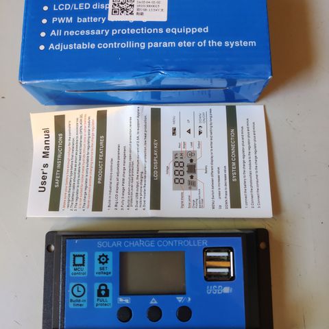 Solcelleregulator (20 A) med USB-port