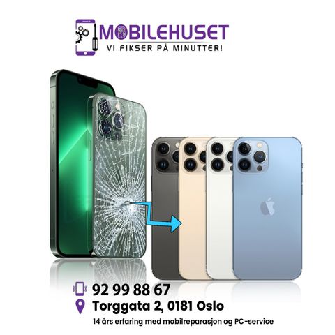 Knust Bakglass iPhone 13 Pro Max? Rask og Drop in service!