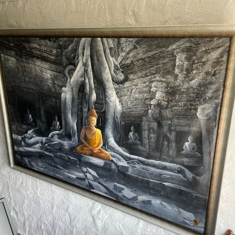 Stort Buddha oljemaleri 190x132