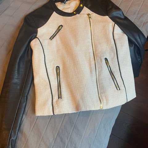 Skinn og beige Mango jakke bikerjacket. -65%