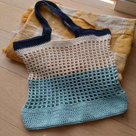 Heklet strandnett/totebag/strand veske