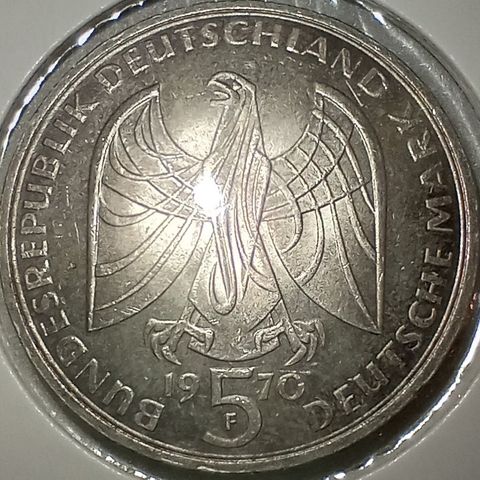 Tyskland 5 mark 1970 .625 sølv L. van Beethoven F Stuttgart NY PRIS
