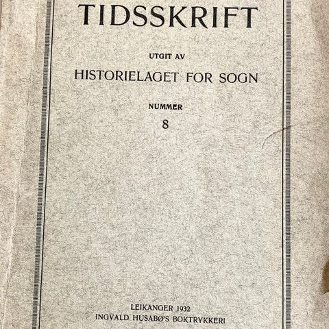 "Tidsskrift utgitt av Historielaget for Sogn. Nr 8, 1932"