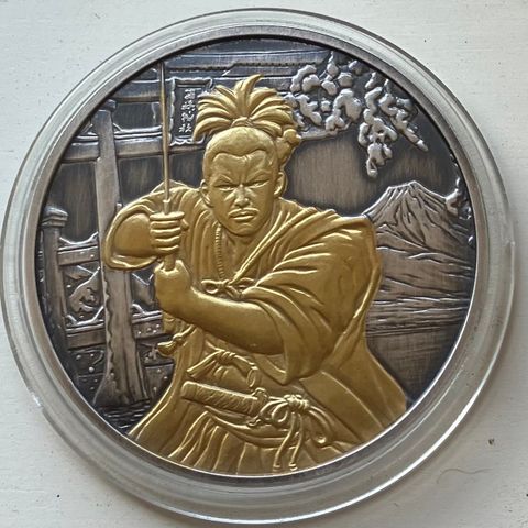 2022 Ancient Warriors: Samurai  1oz silver ANTIQUE MED 999 GULLBELEGG