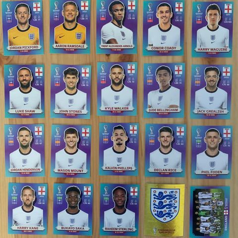 England Panini FIFA VM 2022 Stickers komplett