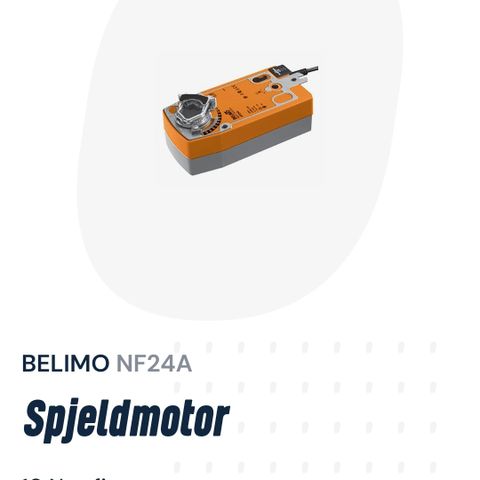 Belimo NF24A  spjeldmotor for styring av spjeld i ventilasjonsanlegg.