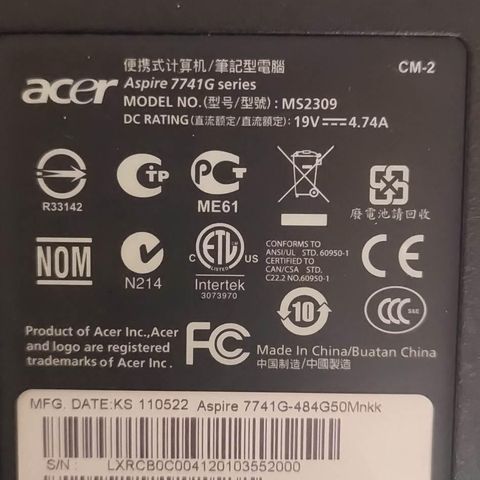 Acer Aspire 7741G , 260gb speed disc,  19inch tommer.