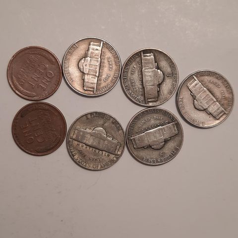 7 stk five cents og one cent USA