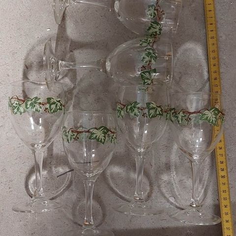 6 stk vinglass med dekor