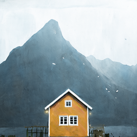 Gult Hus I Lofoten | Digital kunst For Print
