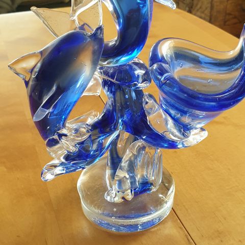 Delfin skulptur Blått Glass