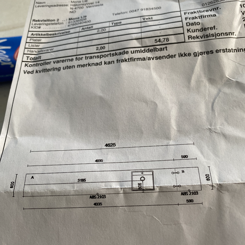 Benkplate med underlimt vask. NY