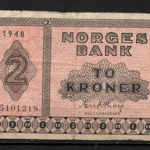 Gammel Norsk 2 Krone 1948 - litra F