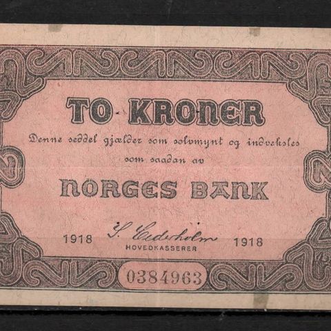 Meget flott Norsk Antikk 2 Krone - 1918 i Usirkulert i Kvalitet!