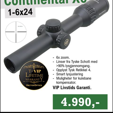 Vector Optics Continental X6, 1-6X24IR. LIVSTIDSGARANTI