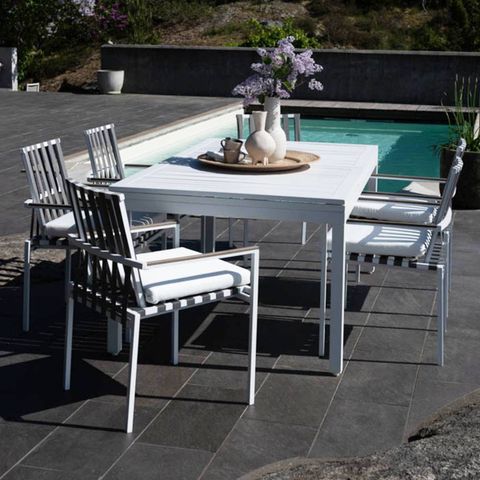 Hagemøbler! Hankø spisegruppe - spisebord m/uttrekk + 6 stoler (hvit)
