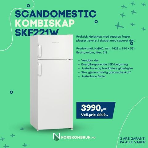 Scandomestic kombiskap SKF221W - 2 års garanti hos www.norskombruk.no