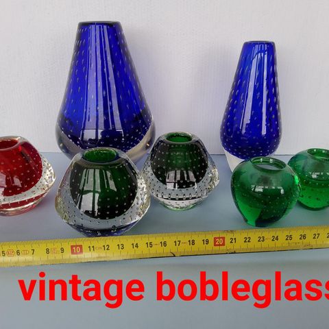 Mid Century Retro Vintage Bobleglass lysestaker og vaser
